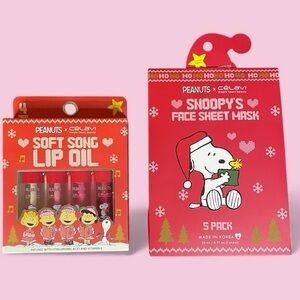 Peanuts Lip Oil Gloss & Snoopy Face Sheet Mask Gift Present NEW NIP